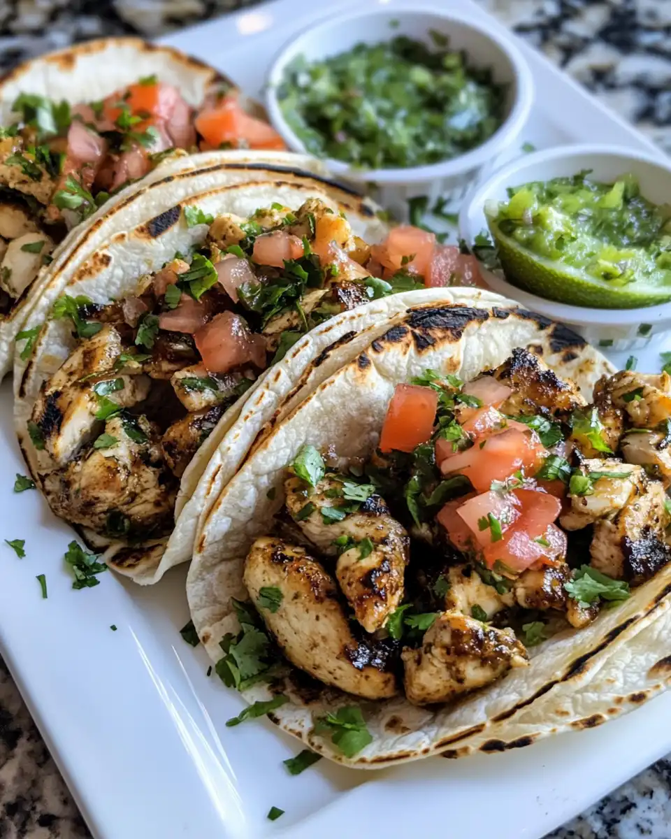 Smoky BBQ chicken tacos with charred tortillas