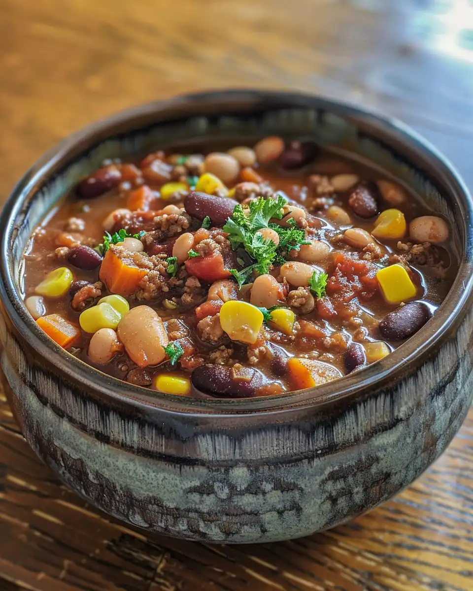 Steaming 3 bean chili cooking in a pressure cooker