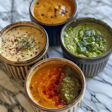 3 Vegan Dipping Sauces taken with iphone 15 pro max --iw 2 --ar 4:5 --v 6.0 --raw