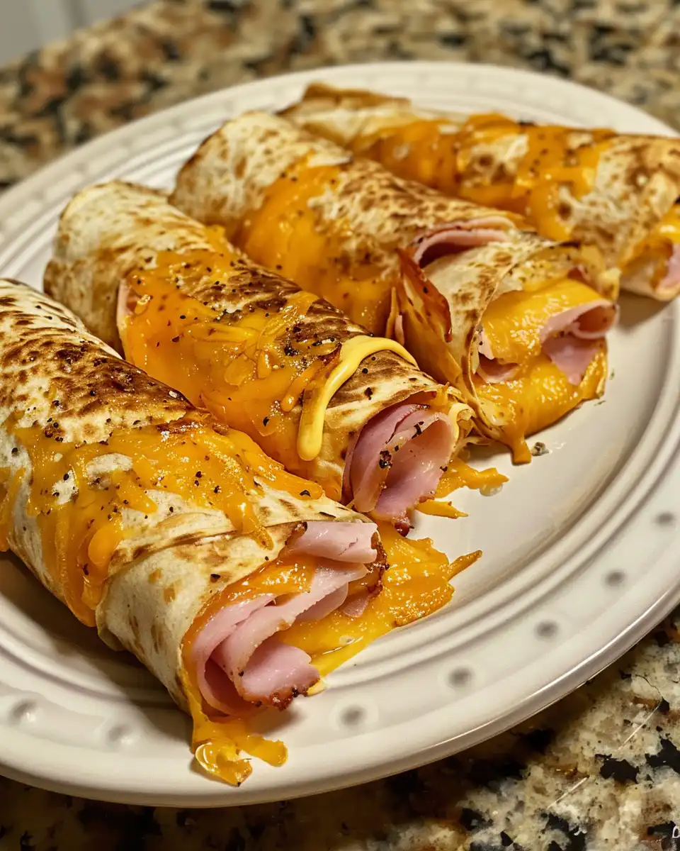 Ingredients for hot ham and cheese wraps laid out