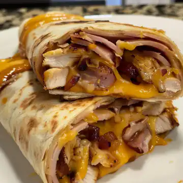 Air Fryer Hot Chicken Ham and Cheese Wraps taken with iphone 15 pro max --iw 2 --ar 4:5 --v 6.0 --raw