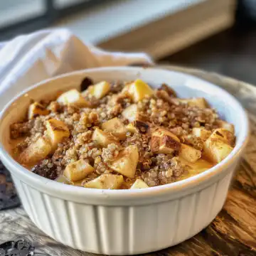 Apple Cinnamon Quinoa Breakfast Bake taken with iphone 15 pro max --iw 2 --ar 4:5 --v 6.0 --raw