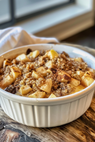 Apple Cinnamon Quinoa Breakfast Bake taken with iphone 15 pro max --iw 2 --ar 4:5 --v 6.0 --raw