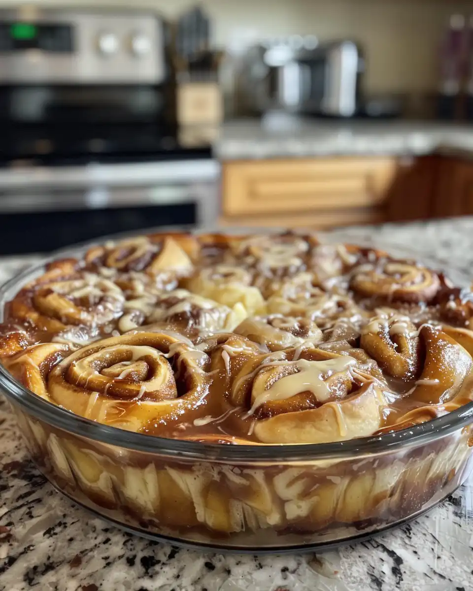 Baked apple pie cinnamon roll dish fresh from the oven, golden brown and ready to serve