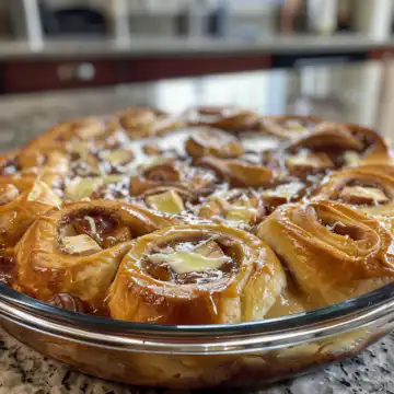 Apple Pie Cinnamon Roll Bake taken with iphone 15 pro max --iw 2 --ar 4:5 --v 6.0 --raw