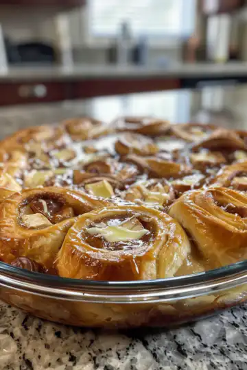 Apple Pie Cinnamon Roll Bake taken with iphone 15 pro max --iw 2 --ar 4:5 --v 6.0 --raw