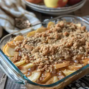 Apple Pie Cinnamon Roll Casserole with Crumb Topping taken with iphone 15 pro max --iw 2 --ar 4:5 --v 6.0 --raw