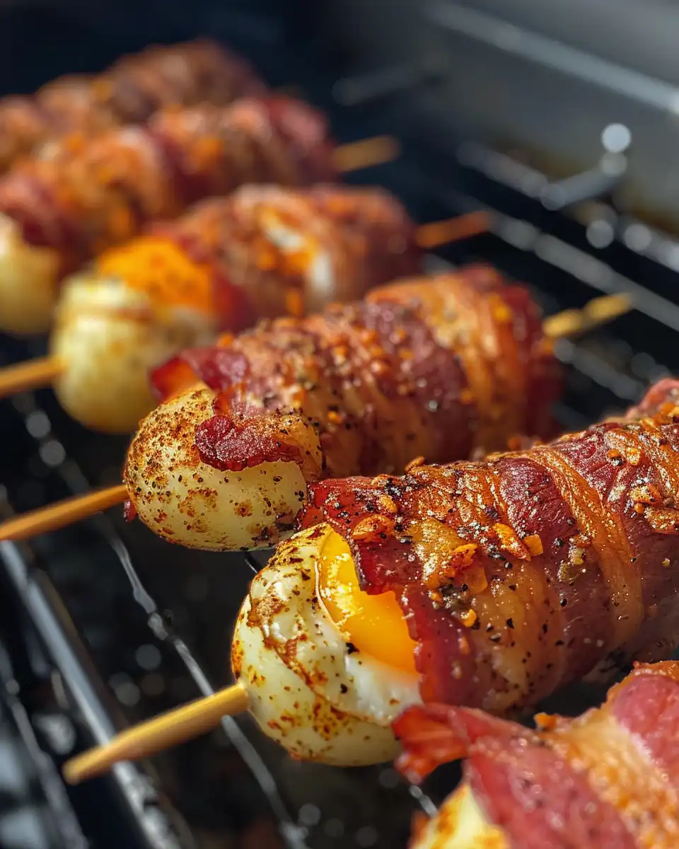 Fresh bacon wrapped jalapeno appetizers plated and ready to enjoy
