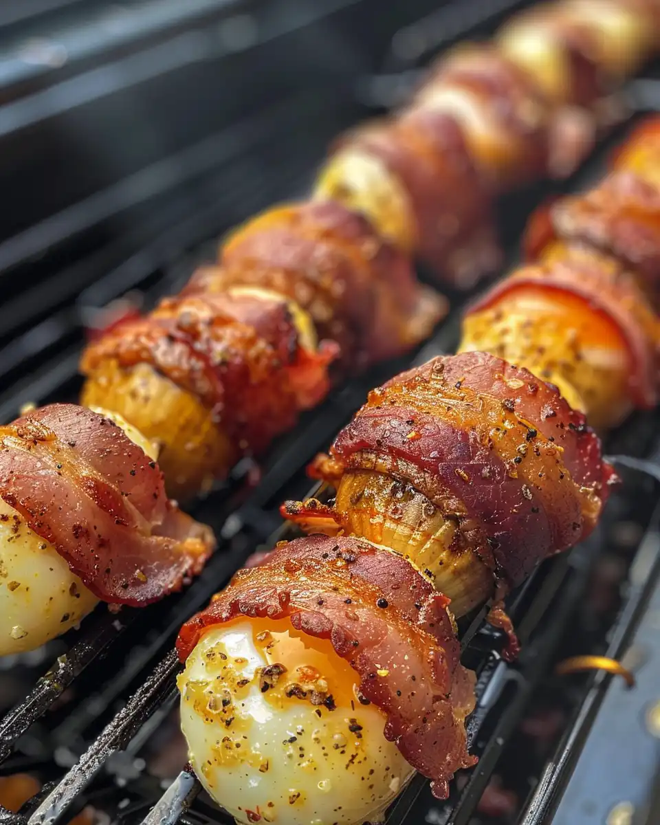 Bacon wrapped jalapenos cooking in pressure cooker with steam and float valve visible