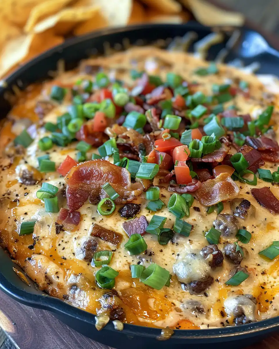 Steam rising from hot bacon cheeseburger queso dip in pressure cooker