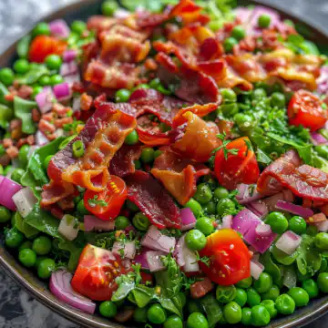 Bacon Pea Salad taken with iphone 15 pro max --iw 2 --ar 4:5 --v 6.0 --raw