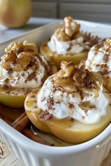 Baked Apples with Cinnamon Yogurt Topping taken with iphone 15 pro max --iw 2 --ar 4:5 --v 6.0 --raw