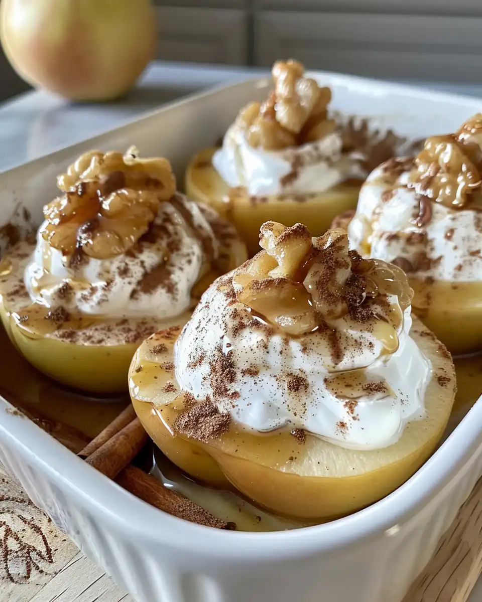 Baked apples simmering in pressure cooker with cinnamon and yogurt topping