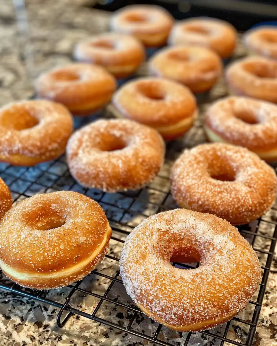 Plated cinnamon sugar donuts with cinnamon sugar coating and butter glaze