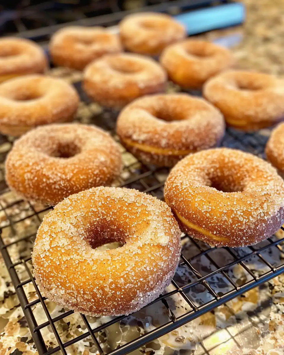 Fresh baked cinnamon sugar donuts straight from the oven