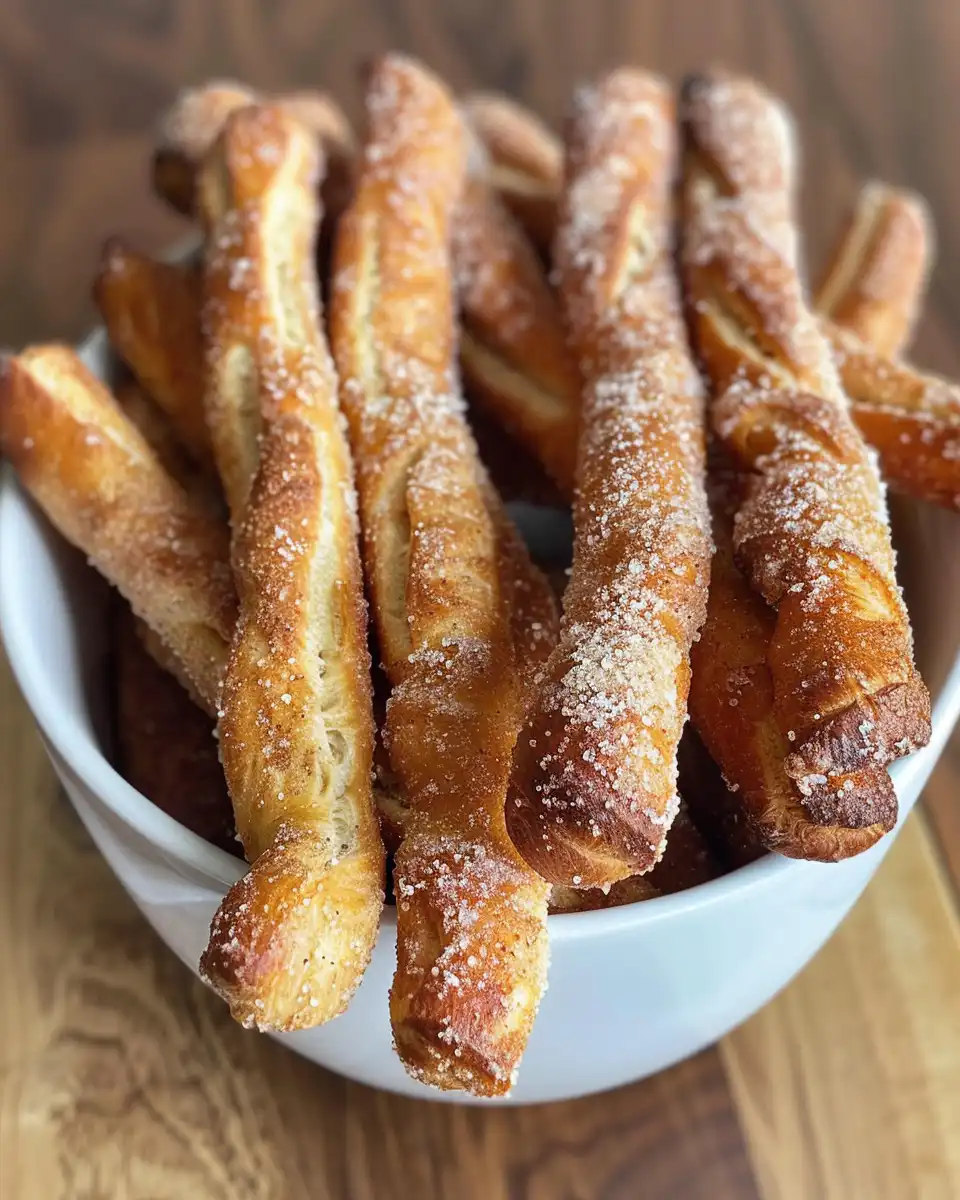 Final plated cinnamon sugar pretzel sticks ready to serve and enjoy