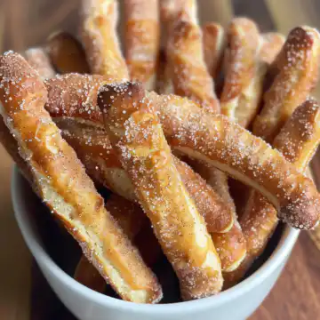 Baked Cinnamon Sugar Pretzel Sticks taken with iphone 15 pro max --iw 2 --ar 4:5 --v 6.0 --raw