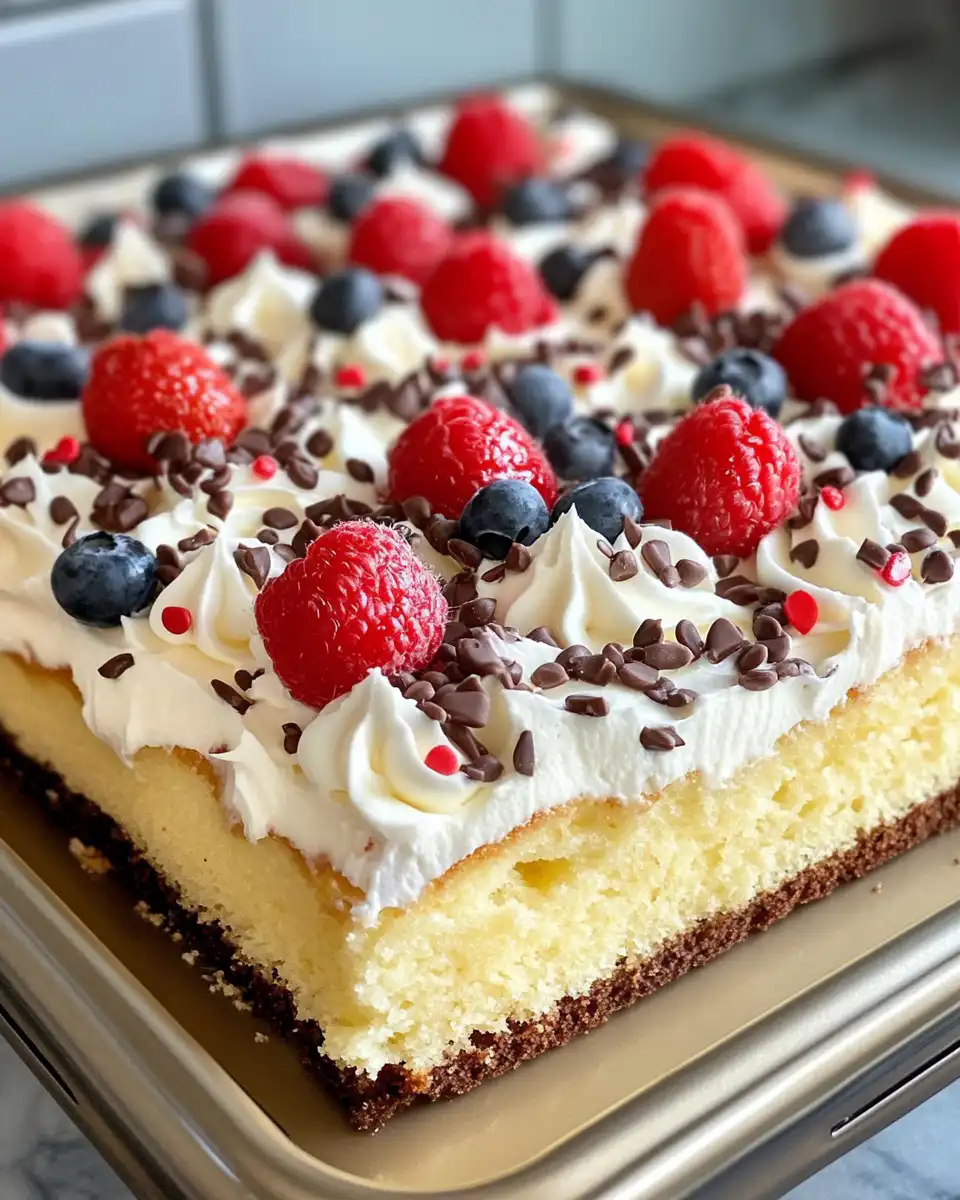 Slice of copycat Costco sheet cake with smooth frosting served on plate