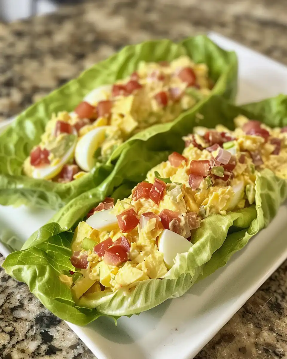 Final plated BLT egg salad with lettuce wraps ready to eat