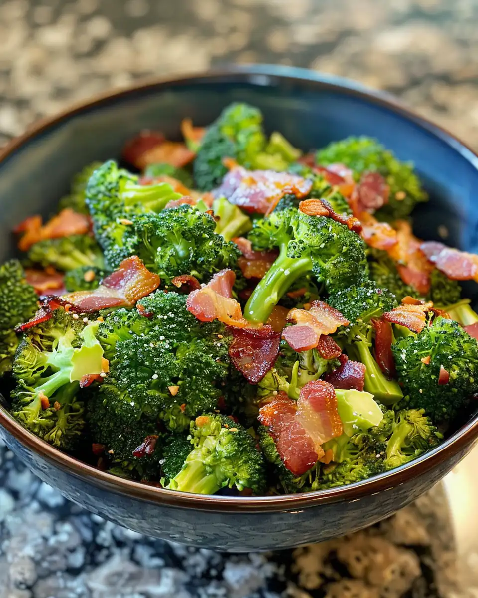 Serving pressure cooker broccoli salad with colorful ingredients