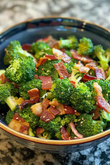 Broccoli Bacon Salad taken with iphone 15 pro max --iw 2 --ar 4:5 --v 6.0 --raw