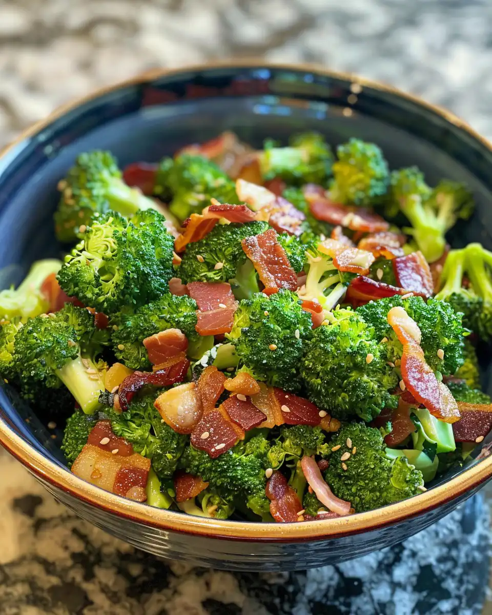 Freshly made pressure cooker broccoli salad with bacon and cranberries