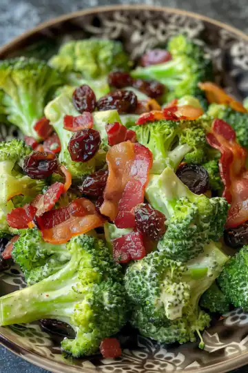 Broccoli Salad With Bacon And Raisins taken with iphone 15 pro max --iw 2 --ar 4:5 --v 6.0 --raw