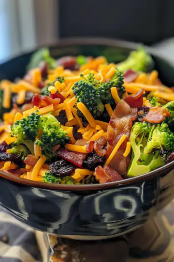 Broccoli Salad With Bacon, Raisins And Cheddar Cheese taken with iphone 15 pro max --iw 2 --ar 4:5 --v 6.0 --raw