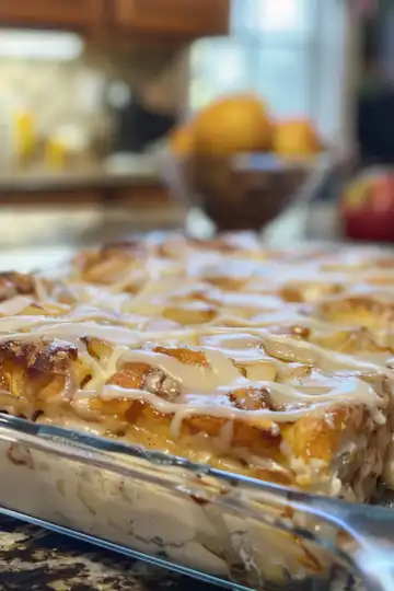 Caramel Apple Cinnamon Roll Casserole taken with iphone 15 pro max --iw 2 --ar 4:5 --v 6.0 --raw