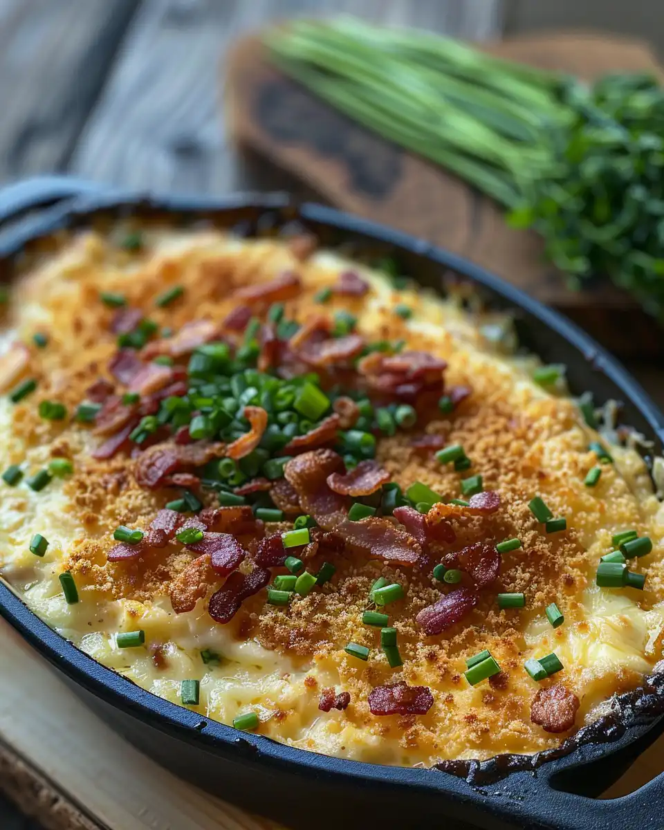 Fresh cheesy bacon grits casserole just opened from pressure cooker