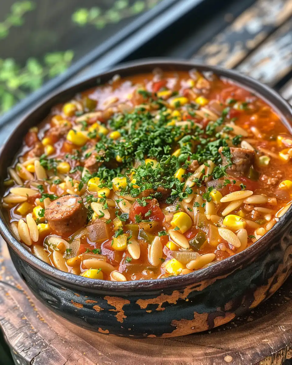 Finished stew served in a bowl with crusty bread