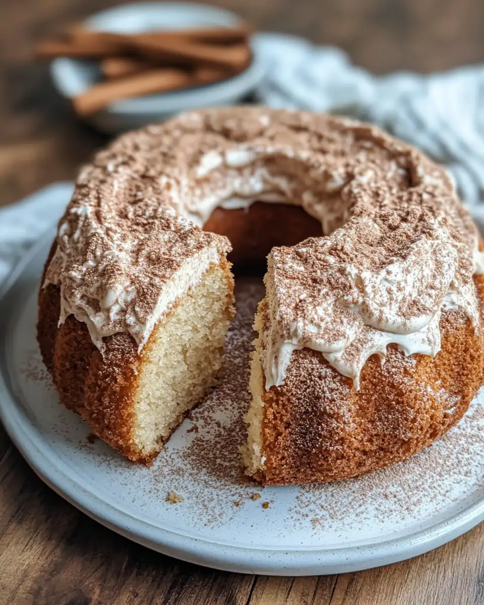 Sliced golden brown apple cinnamon bundt cake with cinnamon glaze drizzled on top