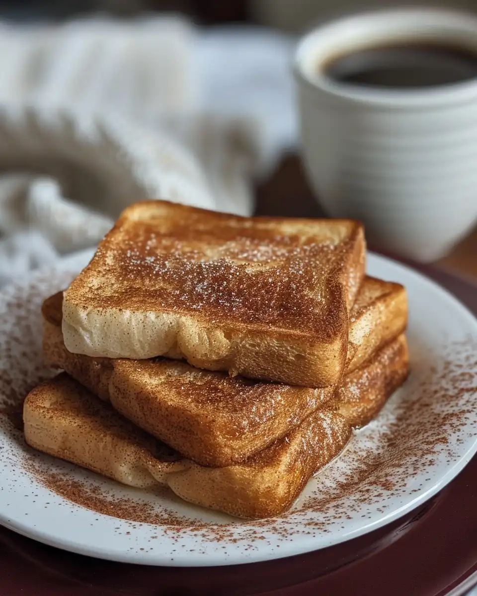 Cinnamon toast slices baking on a foil-lined baking sheet in the oven