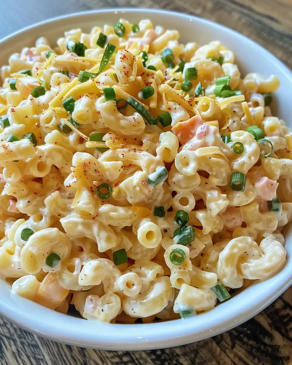 Ingredients for copycat KFC macaroni salad in bowls including elbow macaroni and pickles