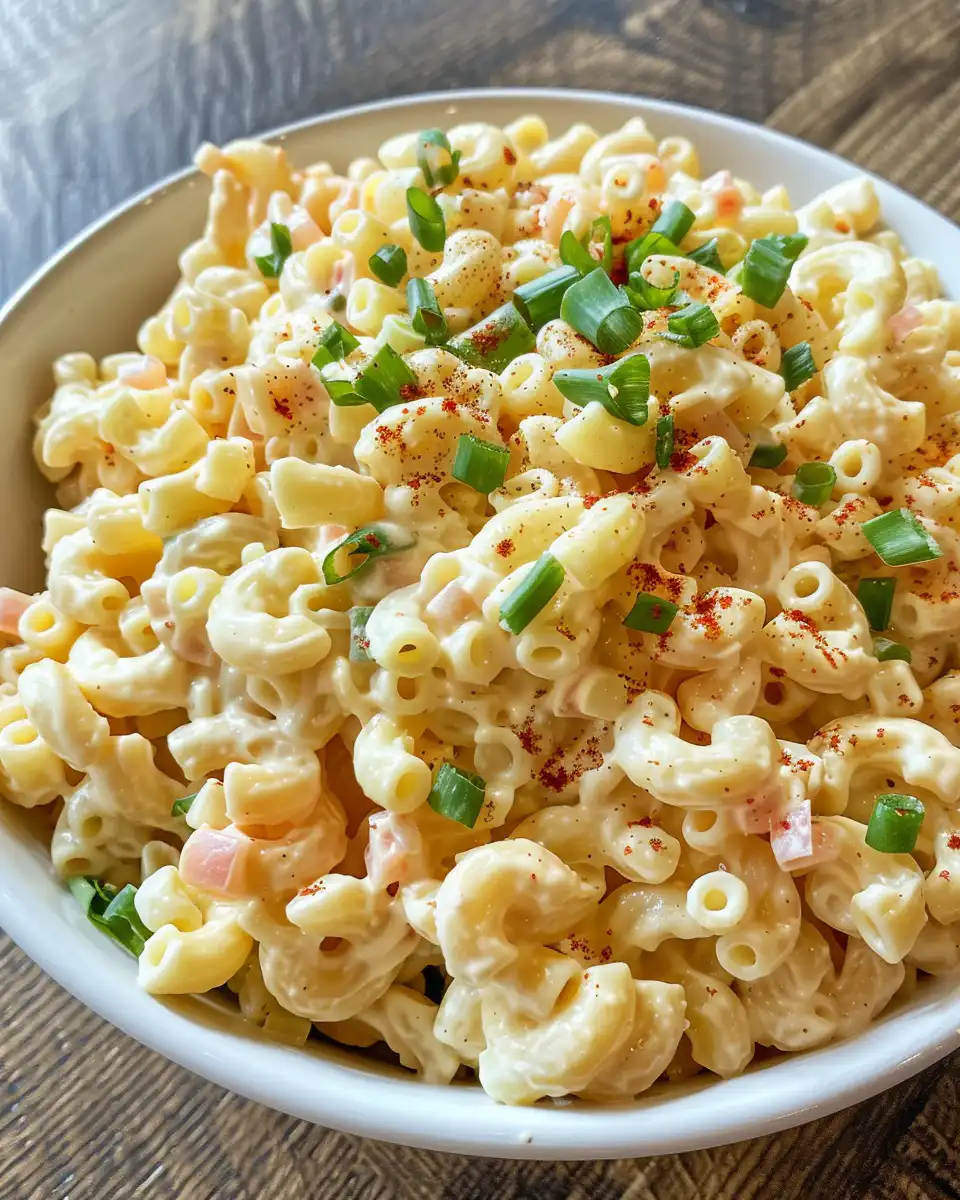 Creamy copycat KFC macaroni salad fresh in bowl