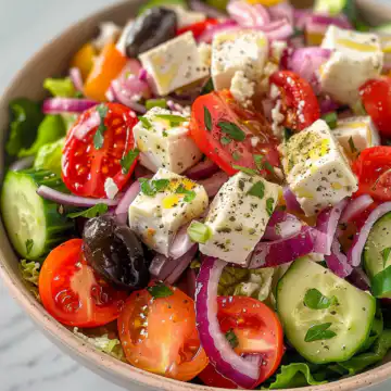 Copycat Panera Greek Salad taken with iphone 15 pro max --iw 2 --ar 4:5 --v 6.0 --raw