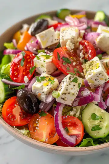 Copycat Panera Greek Salad taken with iphone 15 pro max --iw 2 --ar 4:5 --v 6.0 --raw