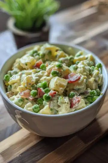 Creamy Pea Salad With Bacon taken with iphone 15 pro max --iw 2 --ar 4:5 --v 6.0 --raw