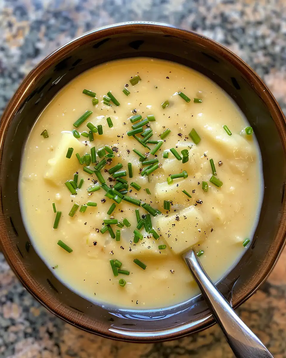 Ingredients for creamy potato leek soup in bowls