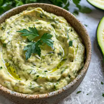 Easy, Creamy & Light Vegan Zucchini Dip taken with iphone 15 pro max --iw 2 --ar 4:5 --v 6.0 --raw