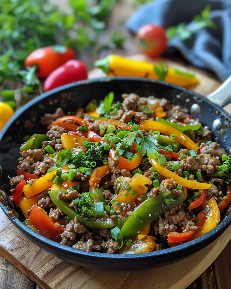 Pressure cooker dish bubbling with ground beef and summer vegetables