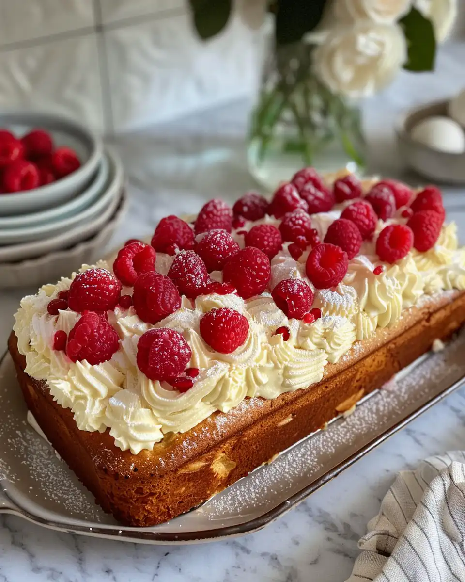 Ingredients for raspberry loaf cake laid out on kitchen counter