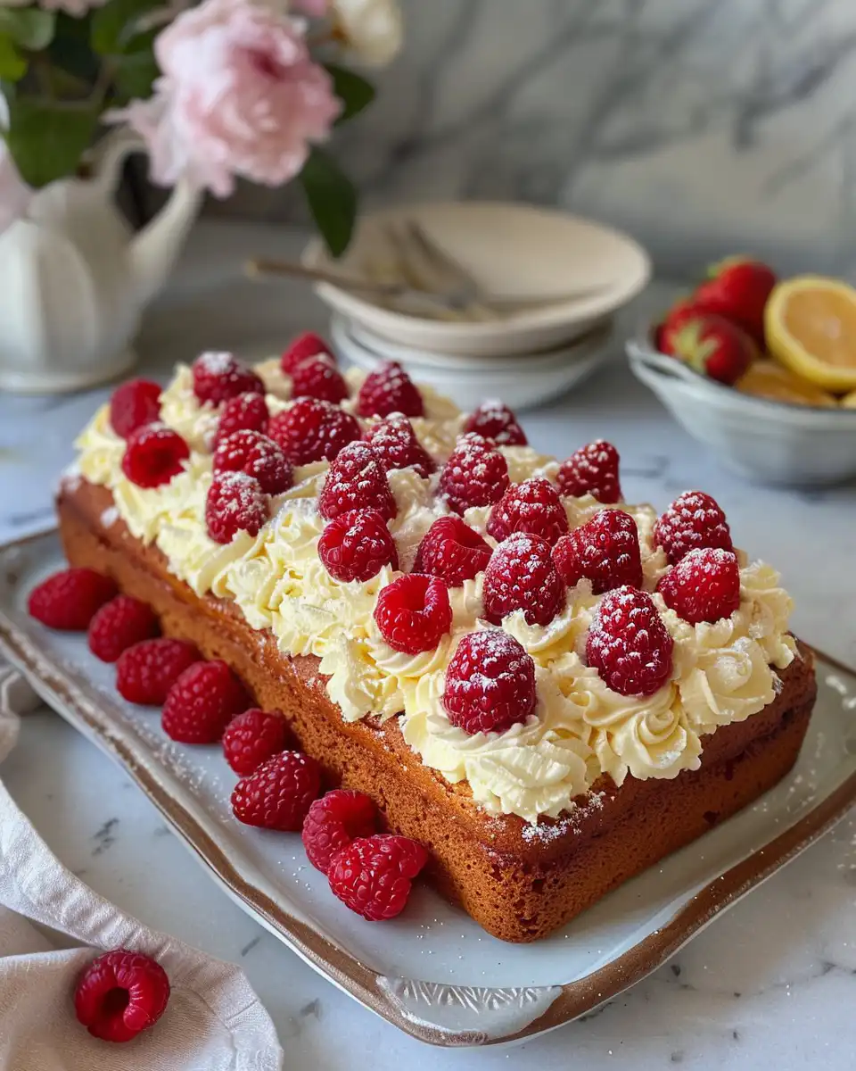 Raspberry loaf cake batter in loaf pan ready to bake