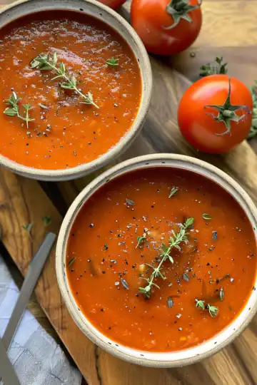 Easy Vitamix Tomato Soup Recipe taken with iphone 15 pro max --iw 2 --ar 4:5 --v 6.0 --raw