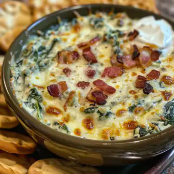 Garlic & Bacon Spinach Dip taken with iphone 15 pro max --iw 2 --ar 4:5 --v 6.0 --raw
