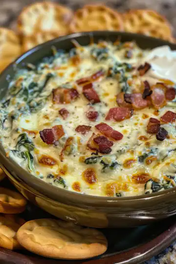 Garlic & Bacon Spinach Dip taken with iphone 15 pro max --iw 2 --ar 4:5 --v 6.0 --raw