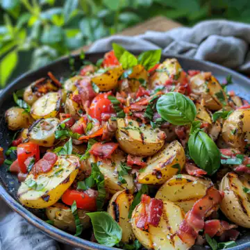 Grilled Potato Salad With Bacon Vinaigrette taken with iphone 15 pro max --iw 2 --ar 4:5 --v 6.0 --raw