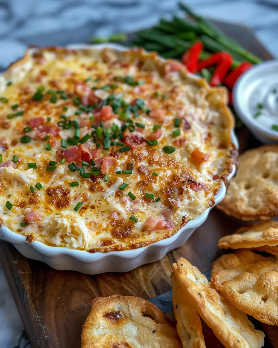 Final plated crab and bacon dip with crispy bacon garnish