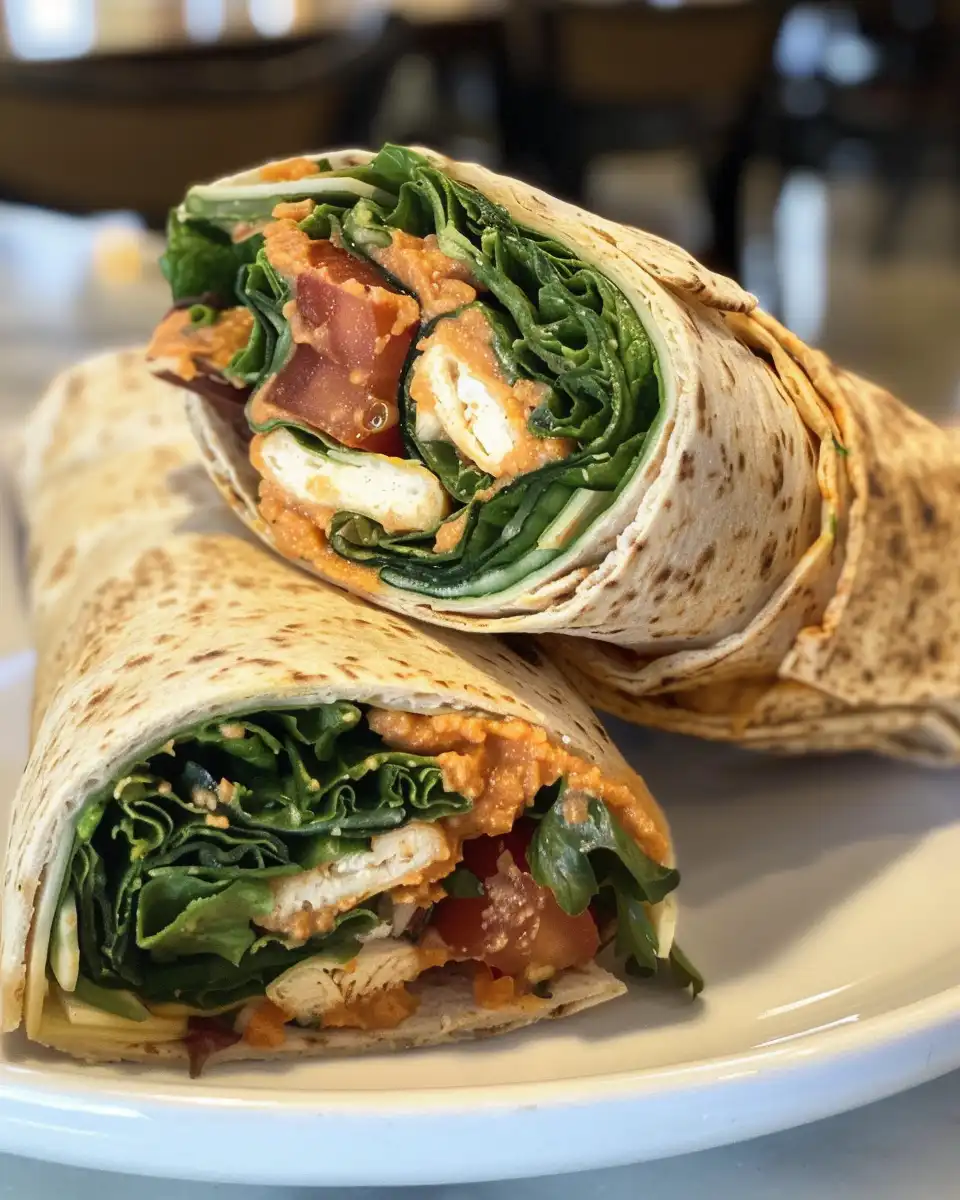 Hummus and veggie wrap freshly prepared on a cutting board