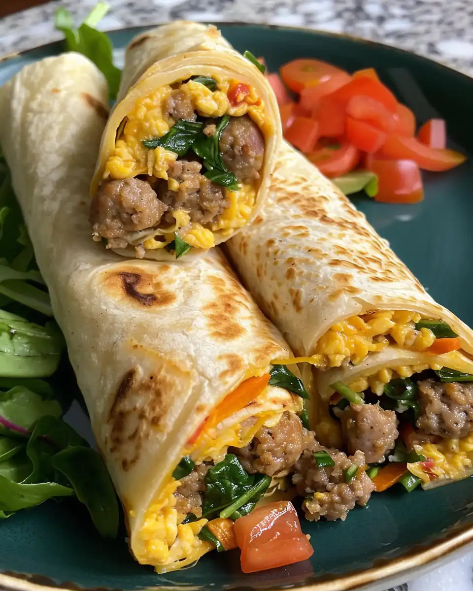 Ingredients for Italian sausage breakfast wraps including fresh veggies and cheese